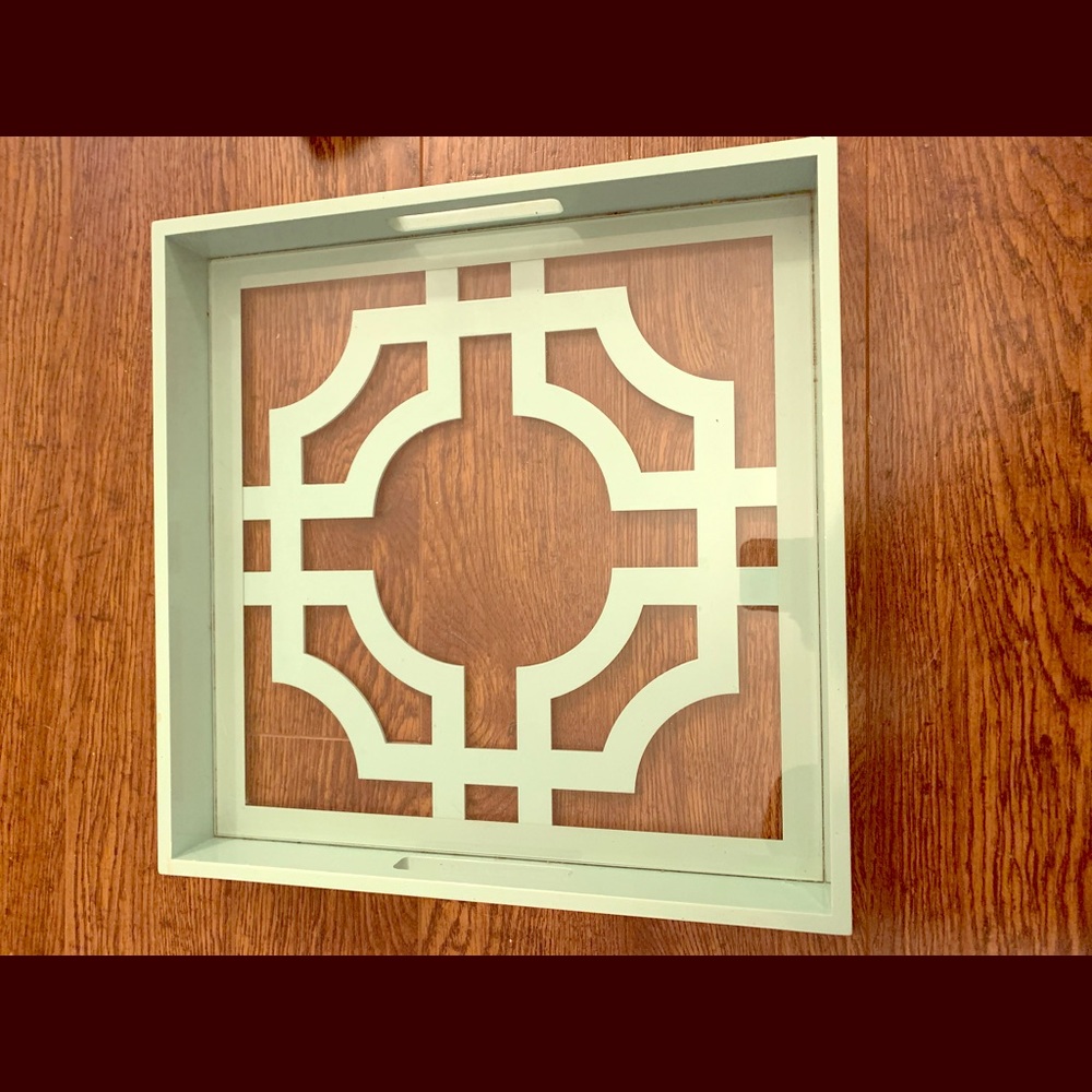 Glass and wood decorative serving tray
